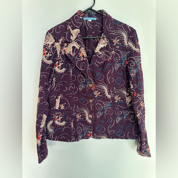 Johnny Was Jackets & Blazers - Johnny Was Womens Jacket Blazer Purple‎ Floral Dragon Embroidered size Large